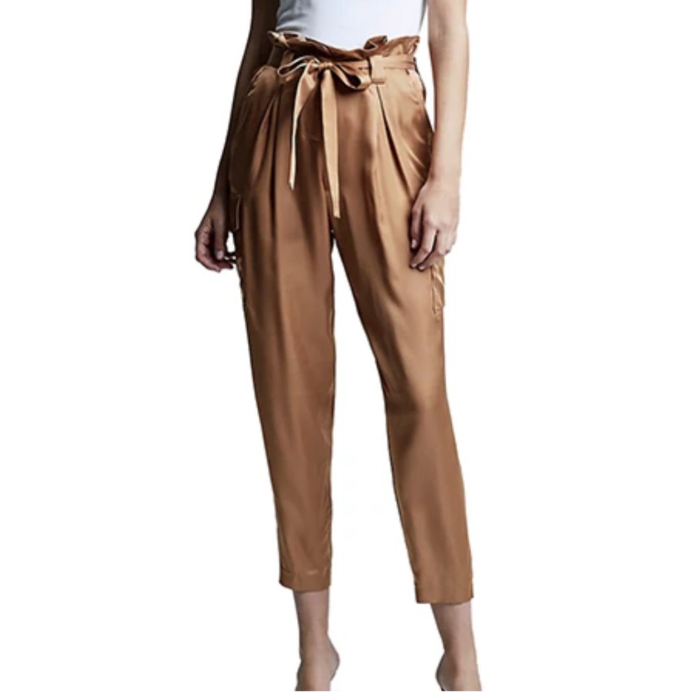Elegant Tan Paperbag Waist Pants